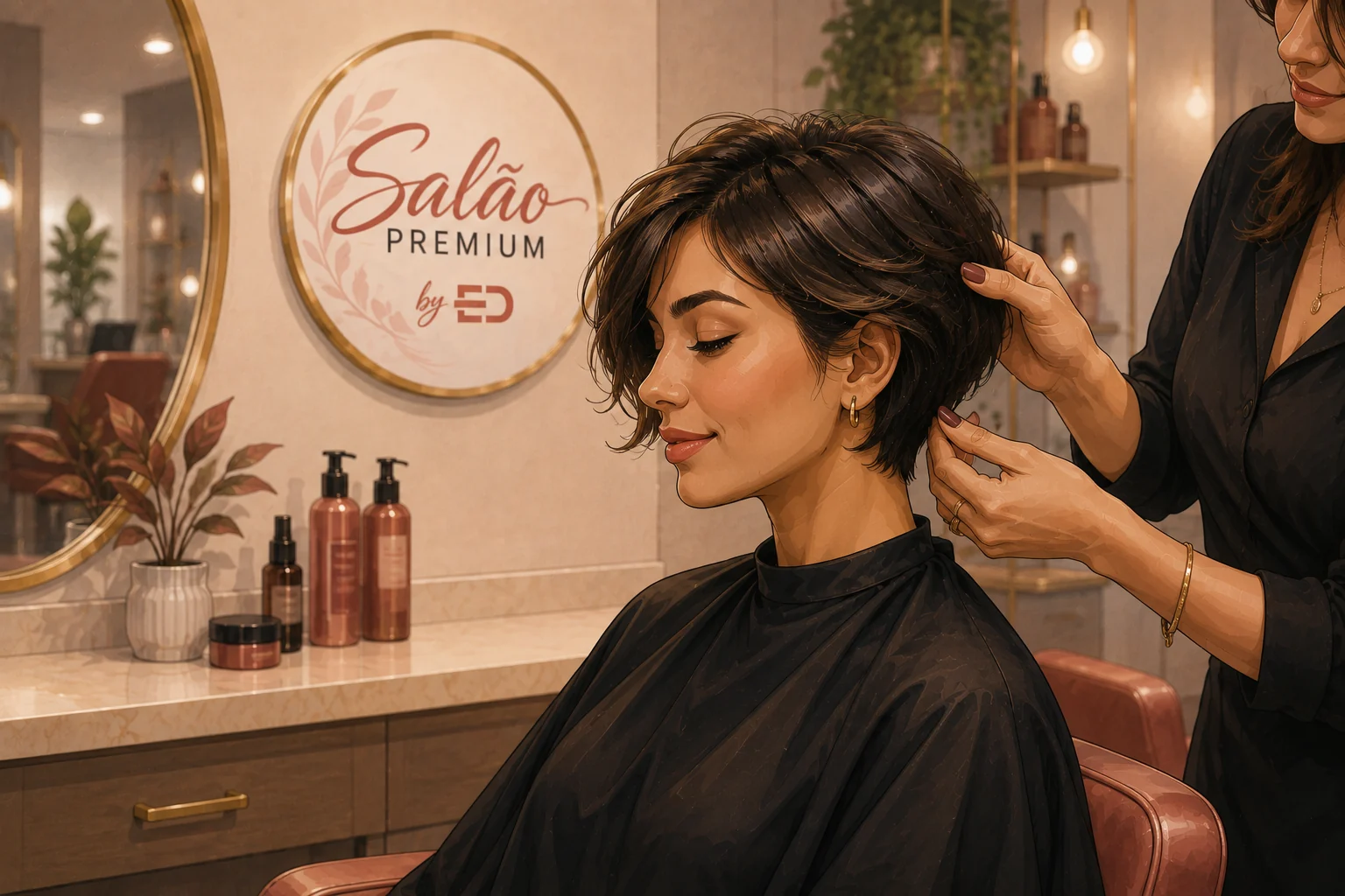 Espaço demonstrativo para imagem de cabelo e finalização